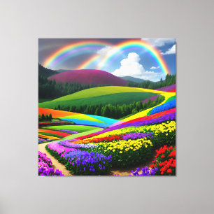 Rainbow Hills and Flowers One Canvas Print