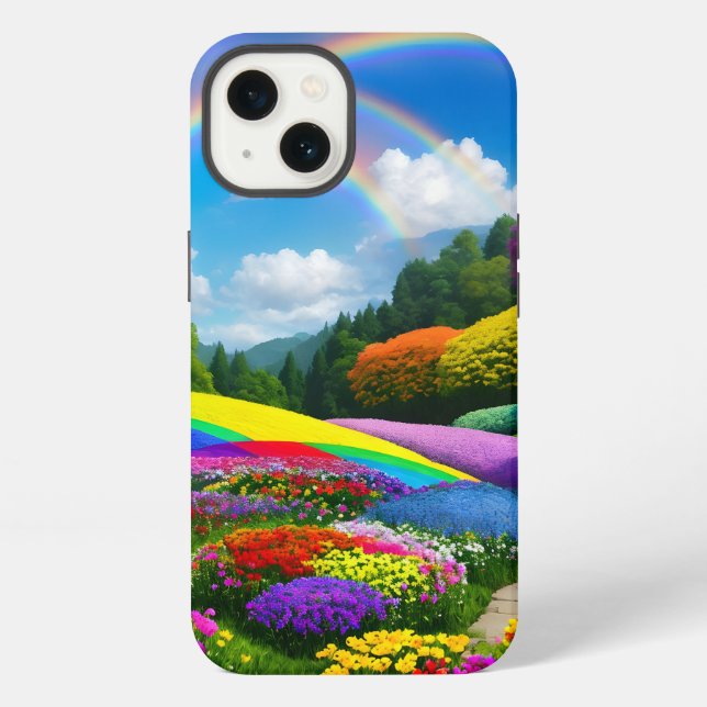 Rainbow Hills and Flowers Two iPhone Case (Back)