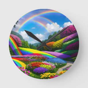 Rainbow Hills and Flowers Two Round Clock