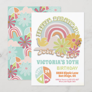 Rainbow Hippie Birthday Party Invitation