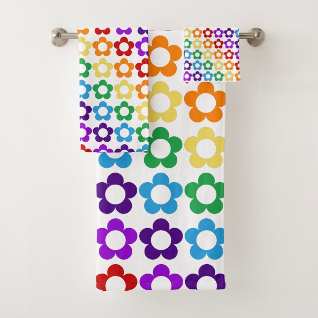 Rainbow hippie flowers pattern bath towel set (Insitu)