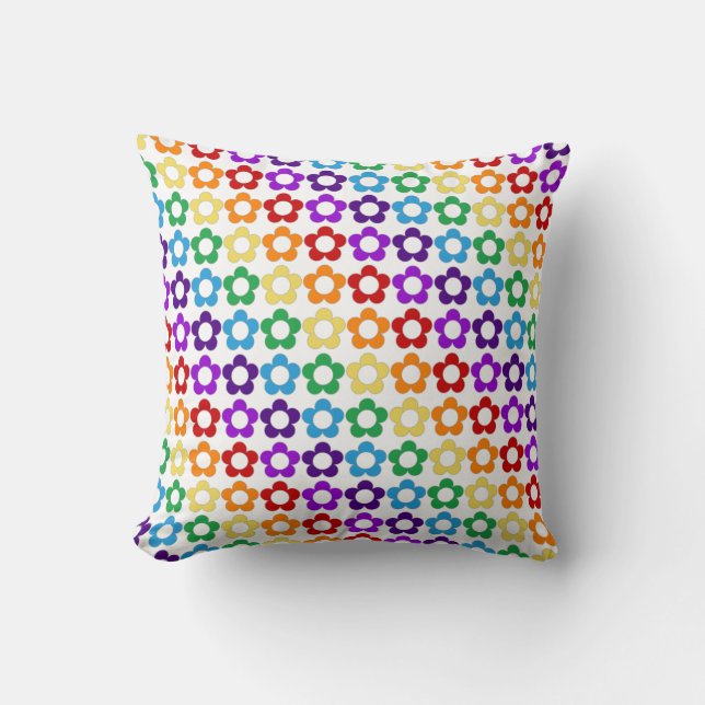 Rainbow hippie flowers pattern cushion (Front)