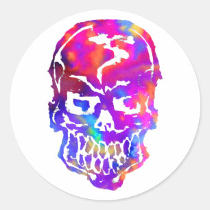 Rainbow Hippie Skull Classic Round Sticker