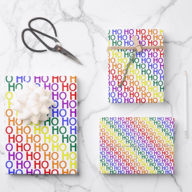Rainbow Ho Ho Ho Pattern Wrapping Paper Sheet Set (Front)