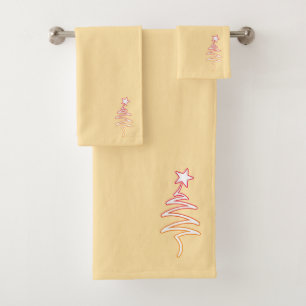 Rainbow Holiday Scribble Tree + Star Cream  Bath Towel Set