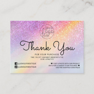 Rainbow Holograph Glitter Ombre Customer Thank You Business Card