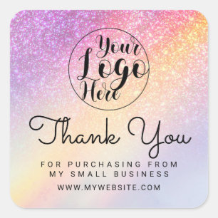 Rainbow Holograph Glitter Ombre Customer Thank You Square Sticker