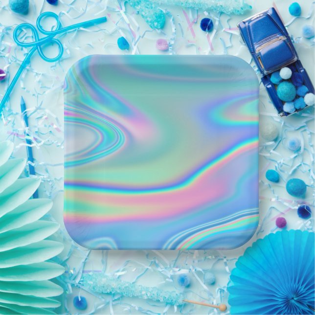 Rainbow Holographic Abstract Paper Plate (Party)