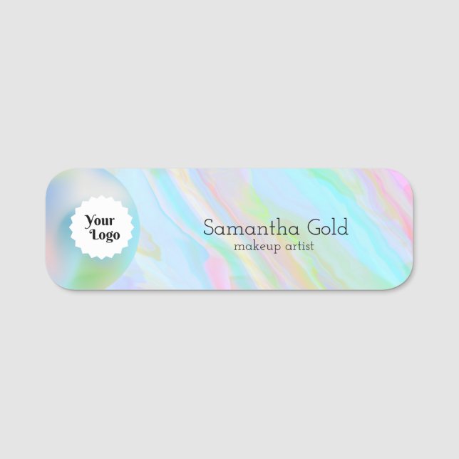 Rainbow Holographic Aesthetician Custom Logo Name Tag (Front)