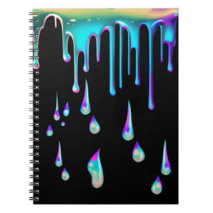 Rainbow holographic drip metal black notebook