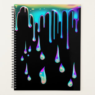 Rainbow holographic drip metal black planner