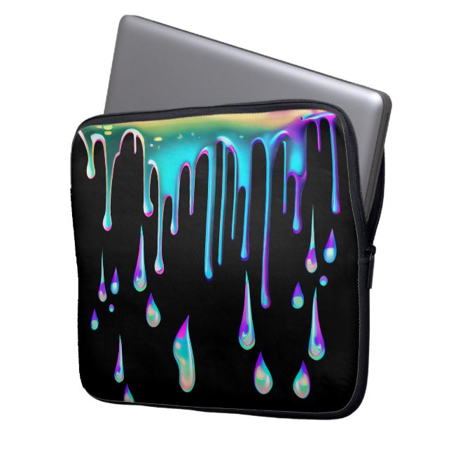 Rainbow holographic drip metal laptop sleeve (Front Left)