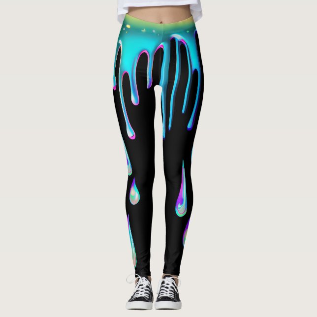 Rainbow holographic drip metal leggings (Front)
