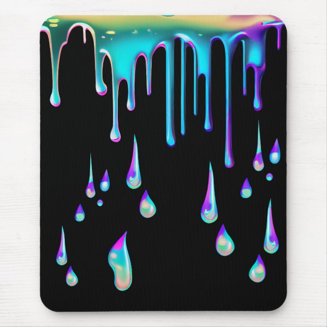 Rainbow holographic drip metal leggings black mouse mat (Front)