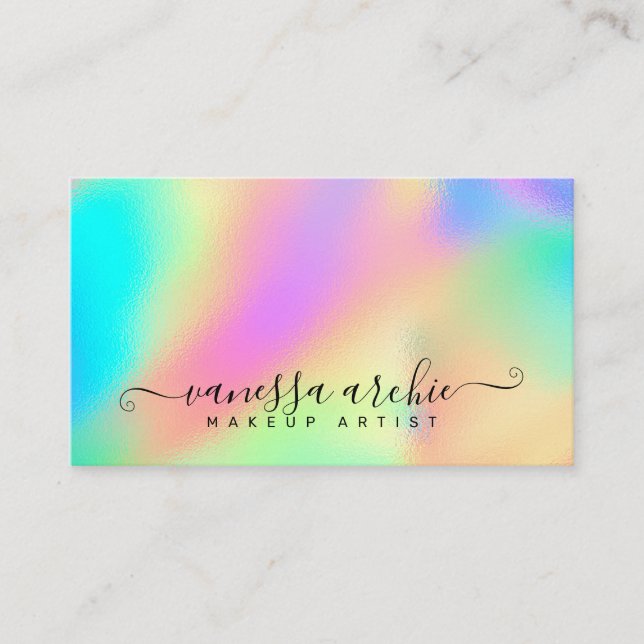 Rainbow Holographic Foil Beauty Service Business C Card (Front)