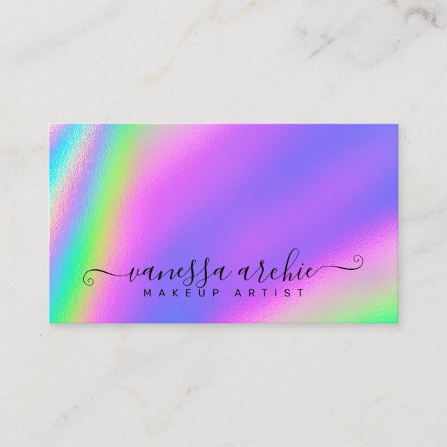 Rainbow Holographic Foil Beauty Service Business Card (Front)