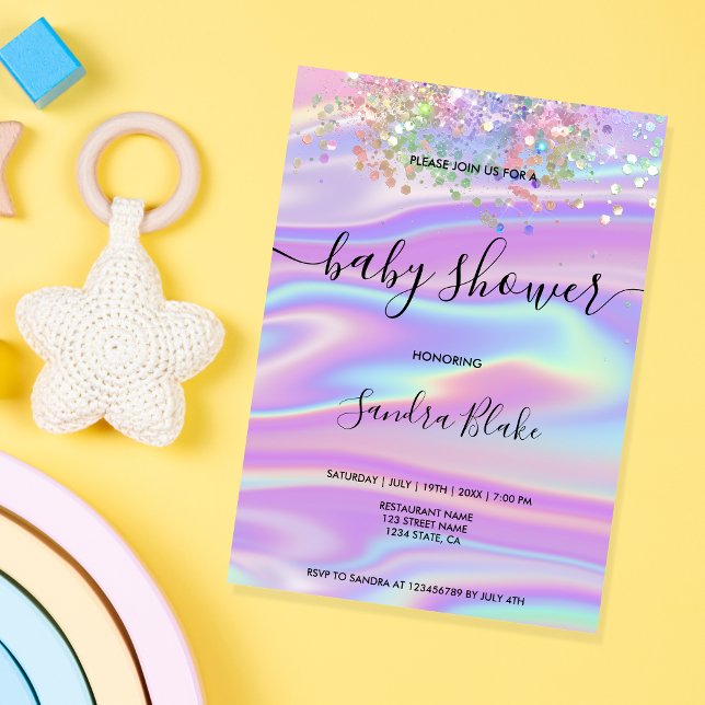 Rainbow Holographic Glitter Drips Baby Shower  Invitation (Creator Uploaded)