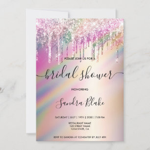Rainbow Holographic Glitter Drips Bridal Shower In Invitation