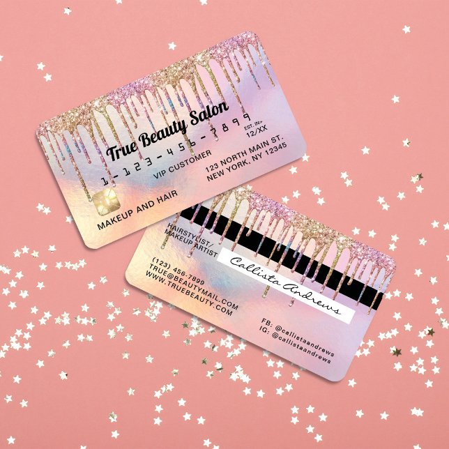 Rainbow Holographic Glitter Drips Credit Business Card (Creator Uploaded)