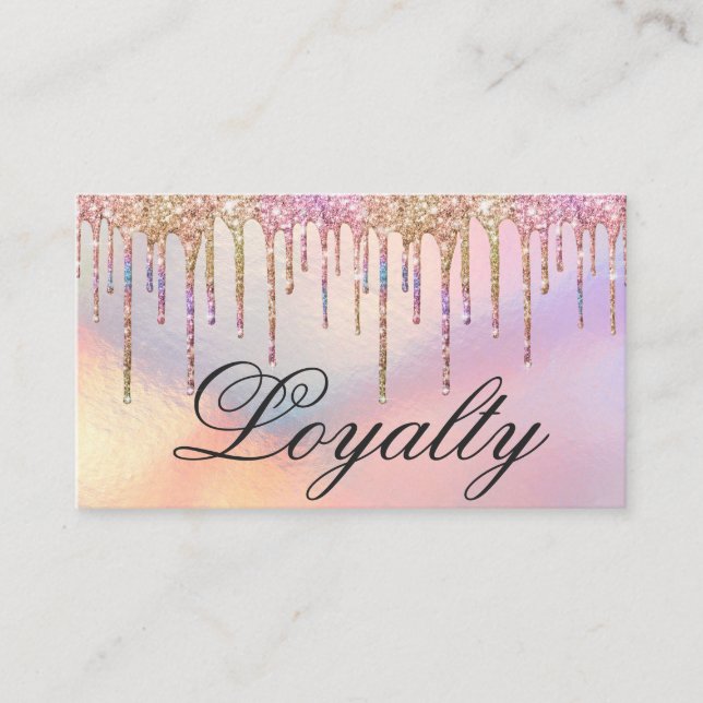 Rainbow Holographic Glitter Drips Loyalty Card (Front)