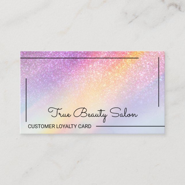 Rainbow Holographic Glitter Ombre Customer Loyalty Card (Front)