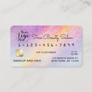 Rainbow Holographic Glitter Ombre Logo Credit Business Card