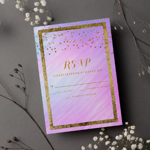Rainbow Holographic Gold Confetti RSVP Card