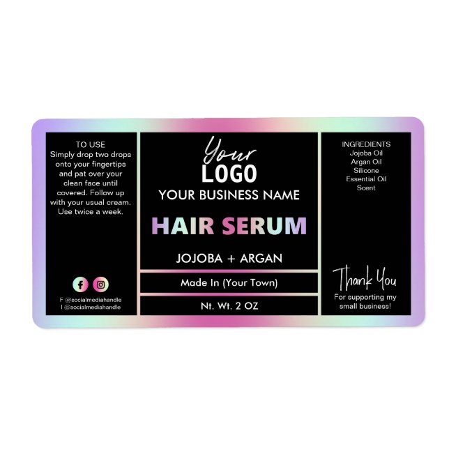 Rainbow Holographic Hair Serum Labels (Front)