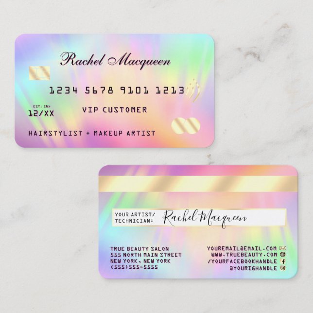 Rainbow Holographic Iridescent Unicorn Credit Business Card (Front/Back)