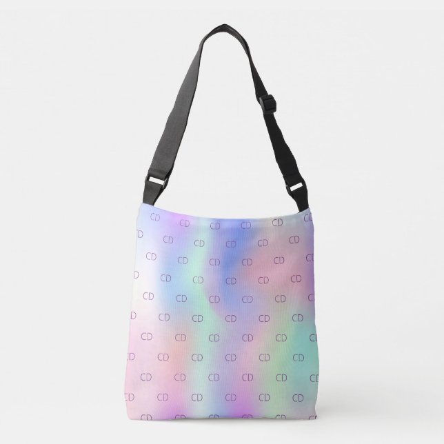 Rainbow holographic pink purple custom monogram crossbody bag (Front)