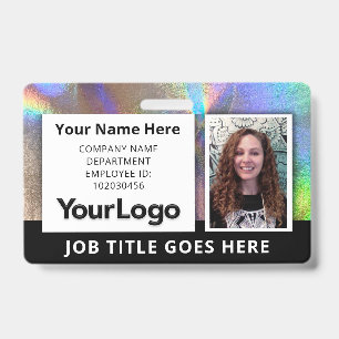 Rainbow Holographic Silver ID Badge Black Accents