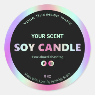 Rainbow Holographic Soy Candle Labels