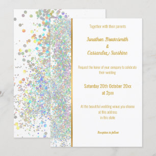 RAINBOW HOLOGRAPHIC SPOT WHITE GOLD WEDDING INVITATION