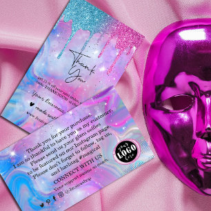 Rainbow holographic thank you business card