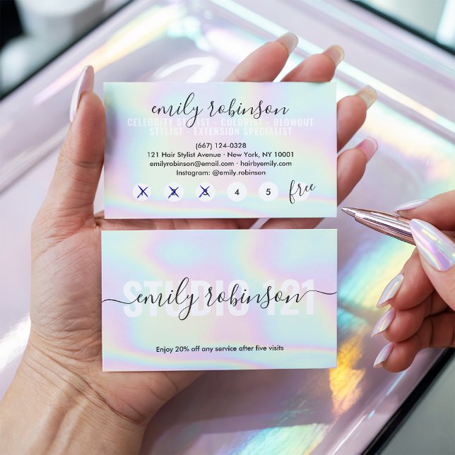 Rainbow holographic unicorn script punch circles loyalty card (Rainbow holographic unicorn script punch circles)