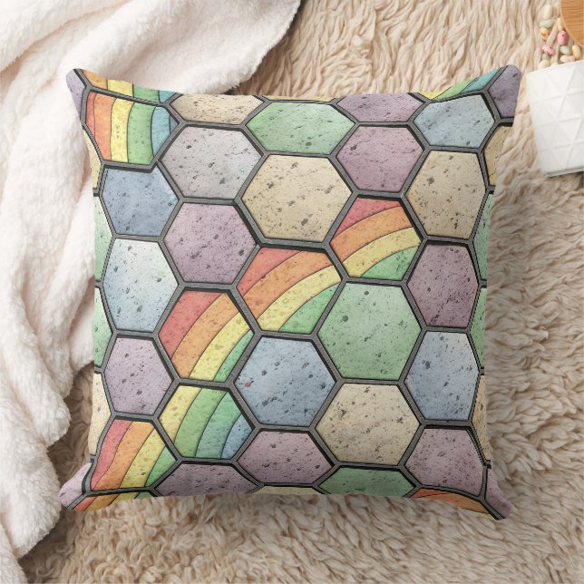 Rainbow Honeycomb Mosaic – Hexagonal Tile Cushion (Blanket)