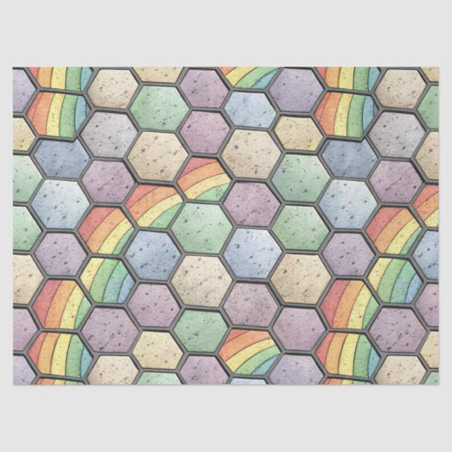 Rainbow Honeycomb Mosaic – Hexagonal Tile Tissue Paper (Front)
