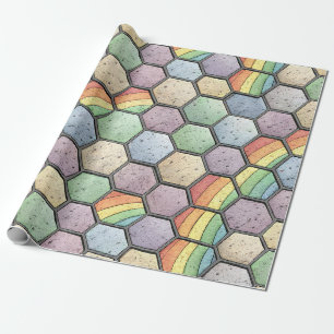 Rainbow Honeycomb Mosaic – Hexagonal Tile Wrapping Paper