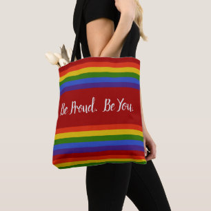 Rainbow Horizontal Stripes Be Proind Be You PRIDE Tote Bag