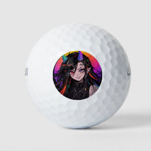Rainbow Horned Goth Punk Anime Girl Golf Balls