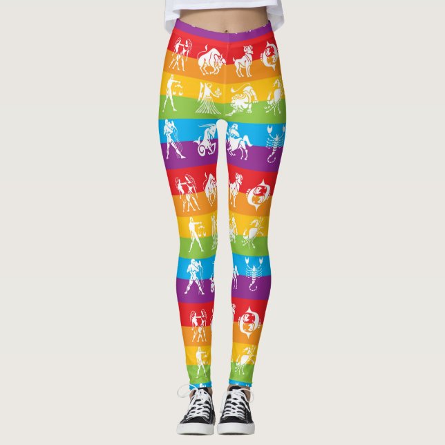 Rainbow Horoscope Yoga Gym Exercise Leggings Pants (Front)