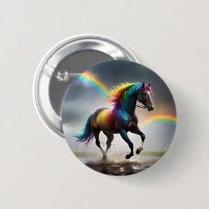 Rainbow Horse And Rainbows Rain Dance, 6 Cm Round Badge