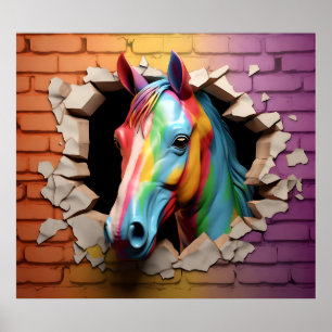 Rainbow Horse Breaking Out Print Poster Artwork