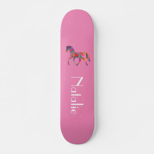 Rainbow horse in pink  - your name skateboard