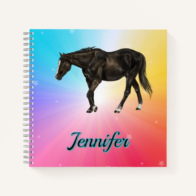 Rainbow Horse Notebook Colourful Equestrian Design (Front)