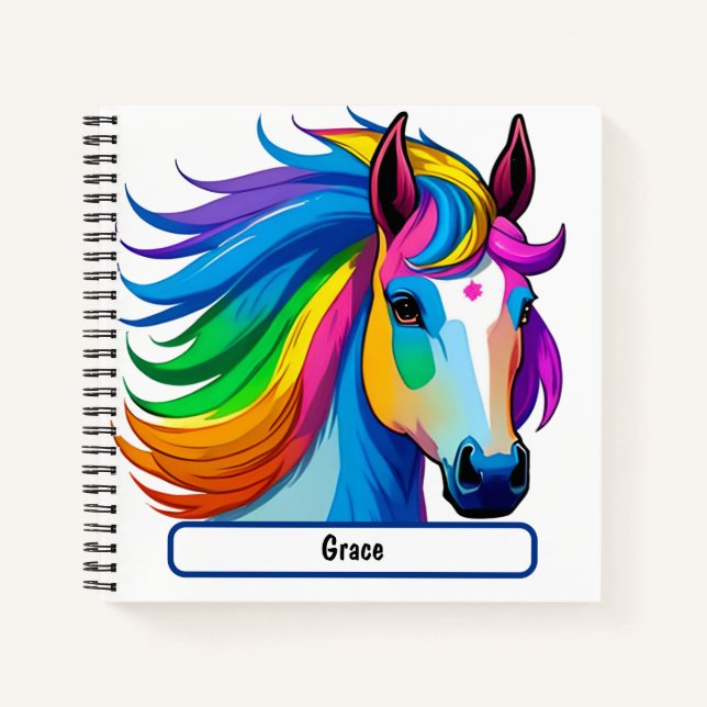 Rainbow Horse Notebook With Custom Nametag (Front)