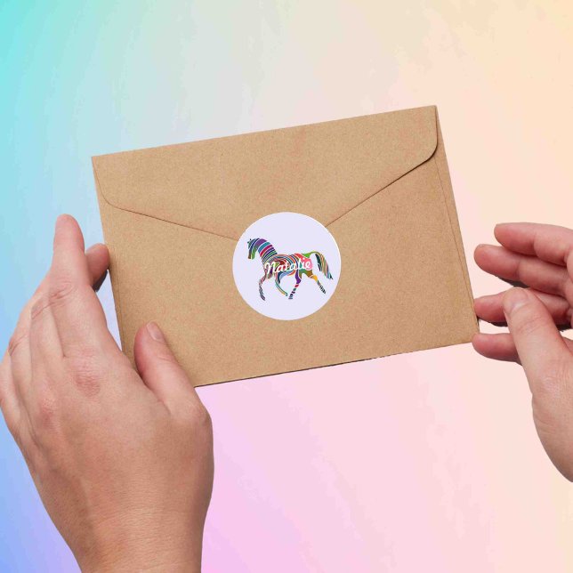 Rainbow horse - personalised classic round sticker (Creator Uploaded)