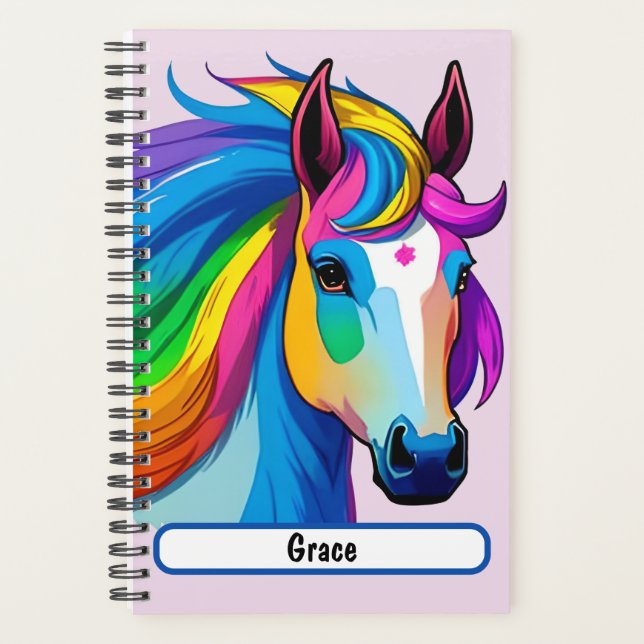 Rainbow Horse Planner With Customisable Nametag (Front)