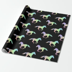 Rainbow Horse Silhouette Black Wrapping Paper