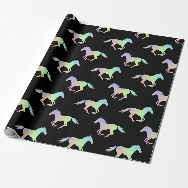 Rainbow Horse Silhouette Black Wrapping Paper (Unrolled)
